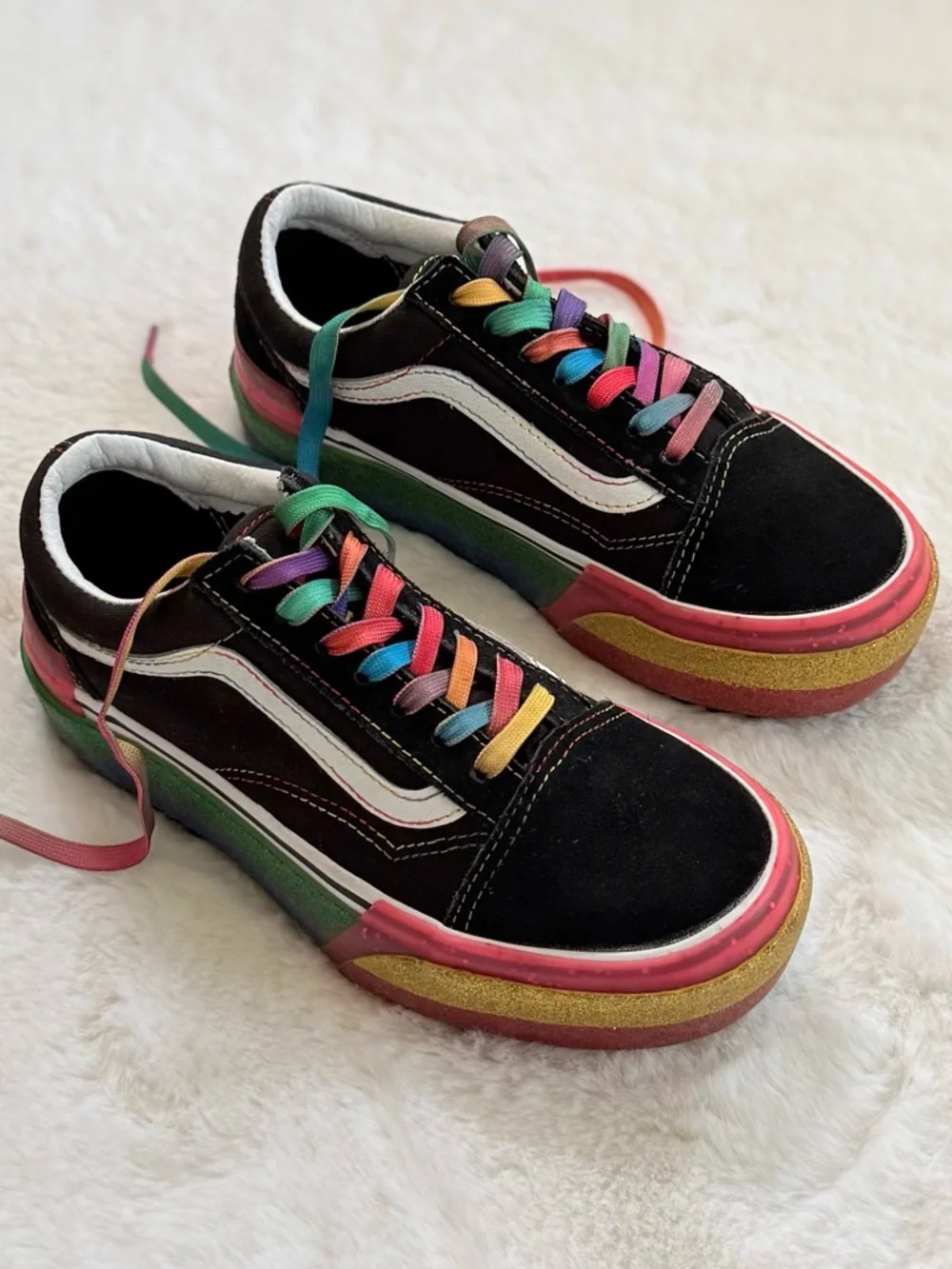 VANS Women’s 5 Old Skool Stacked Glitter Sneakers • Platform Suede Canvas Shoes
